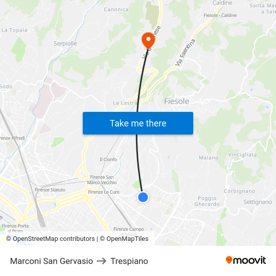 Marconi San Gervasio to Trespiano map