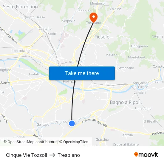 Five Ways Tozzoli to Trespiano map