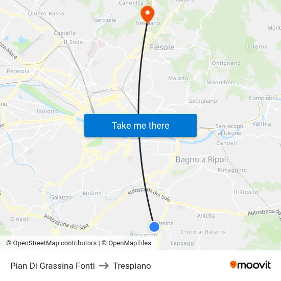 Pian Di Grassina Springs to Trespiano map