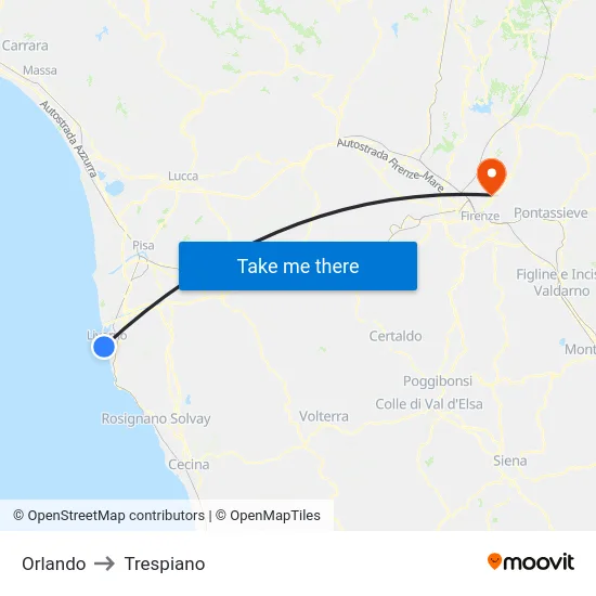 Orlando to Trespiano map
