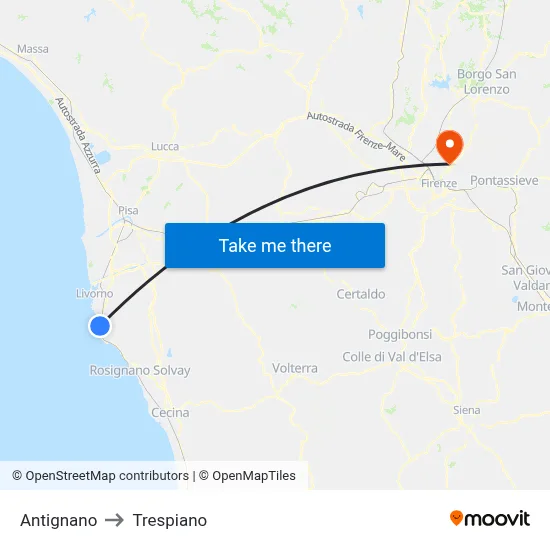 Antignano to Trespiano map