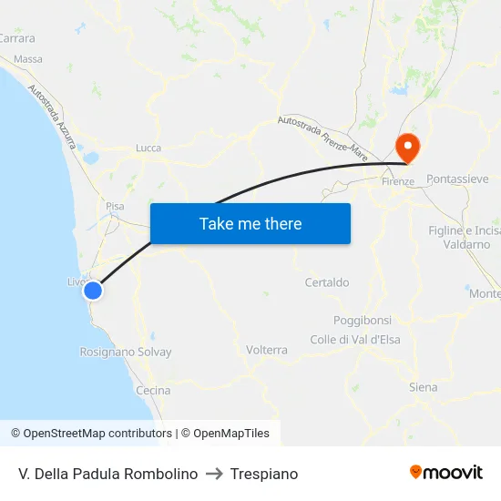 V. Della Padula Rombolino to Trespiano map
