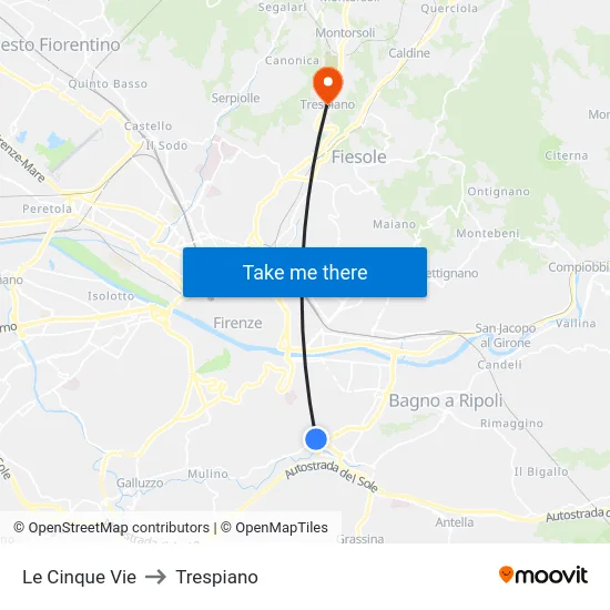 Le Cinque Vie to Trespiano map