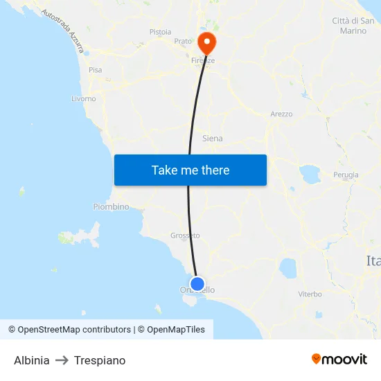Albinia to Trespiano map