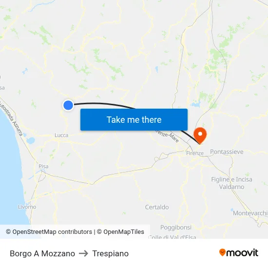 Borgo a Mozzano to Trespiano map