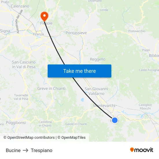 Bucine to Trespiano map