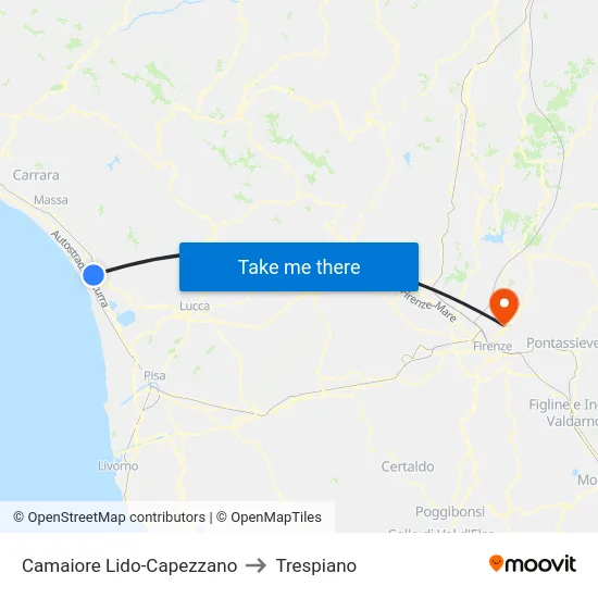 Camaiore Lido-Capezzano to Trespiano map