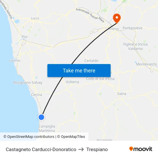 Castagneto Carducci-Donoratico to Trespiano map