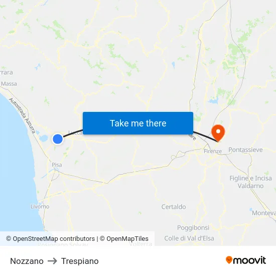 Nozzano to Trespiano map