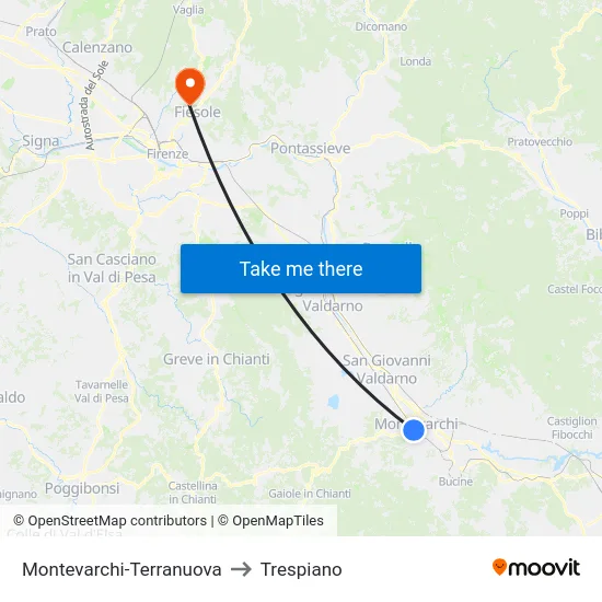 Montevarchi-Terranuova to Trespiano map