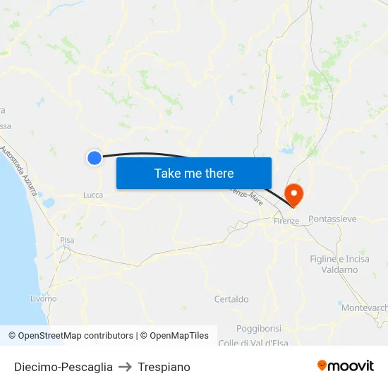 Diecimo-Pescaglia to Trespiano map