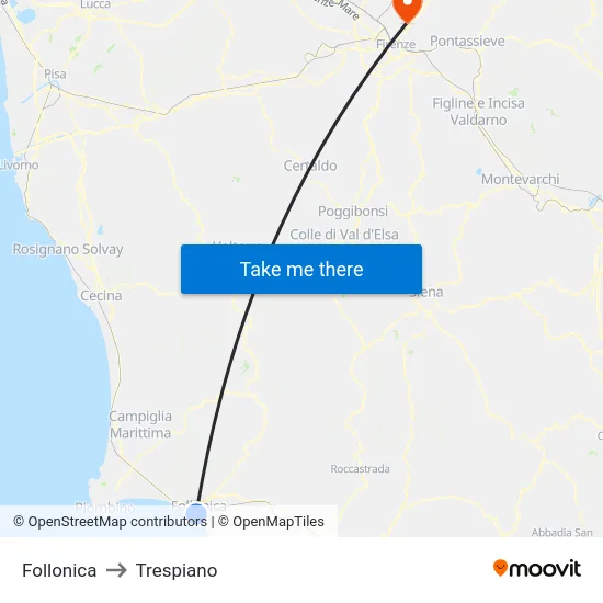Follonica to Trespiano map