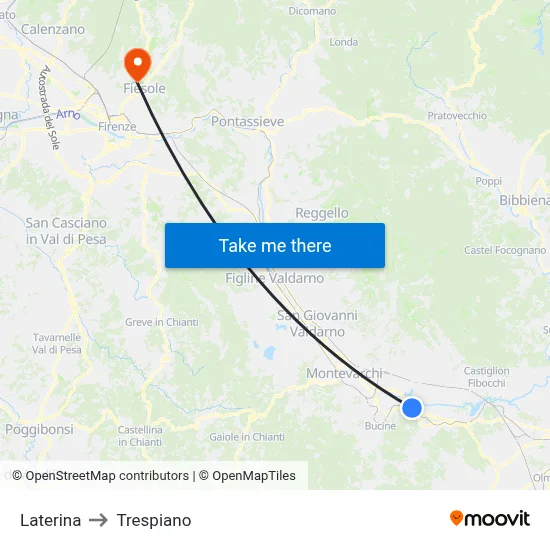 Laterina to Trespiano map