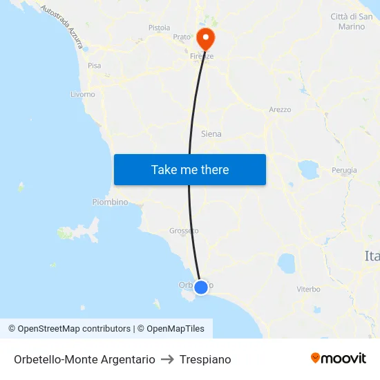 Orbetello-Monte Argentario to Trespiano map