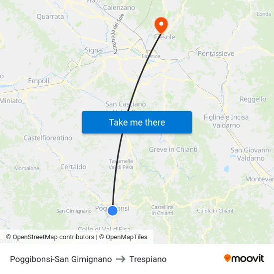 Poggibonsi-San Gimignano to Trespiano map