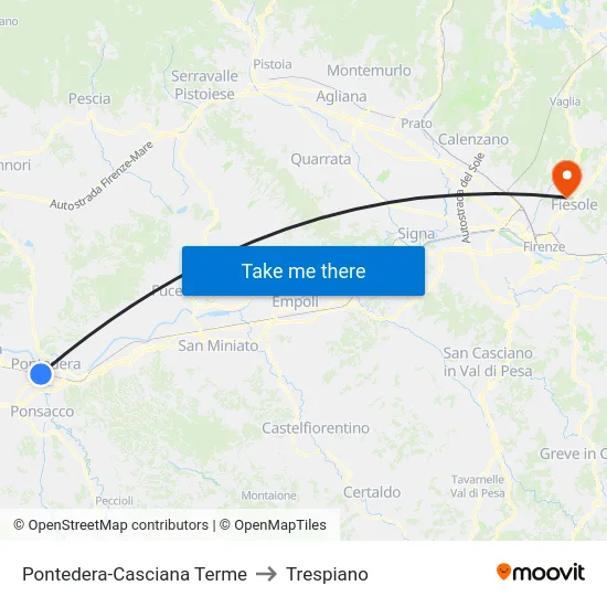 Pontedera-Casciana Terme to Trespiano map