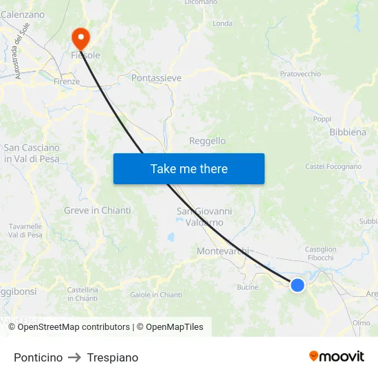 Ponticino to Trespiano map