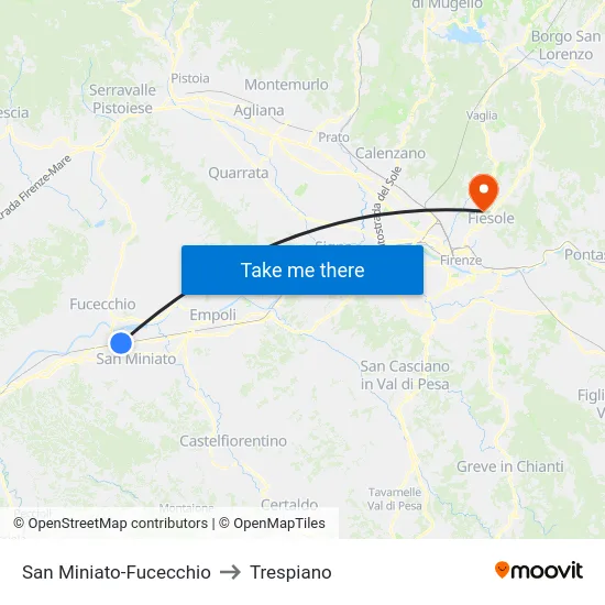 San Miniato-Fucecchio to Trespiano map