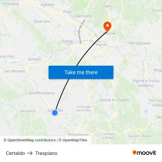 Certaldo to Trespiano map