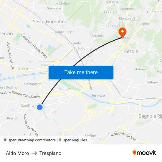 Aldo Moro to Trespiano map
