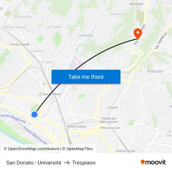San Donato - Università to Trespiano map