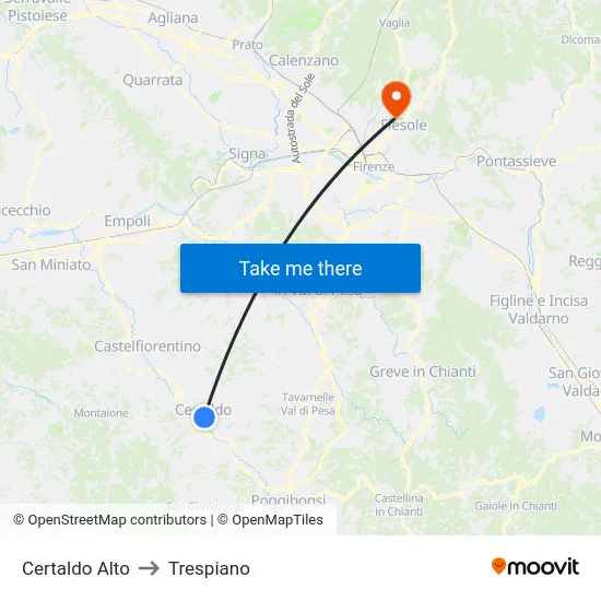 Certaldo Alto to Trespiano map