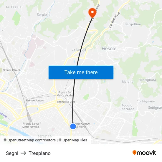 Segni to Trespiano map