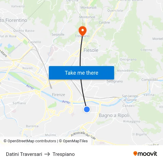Datini Traversari to Trespiano map
