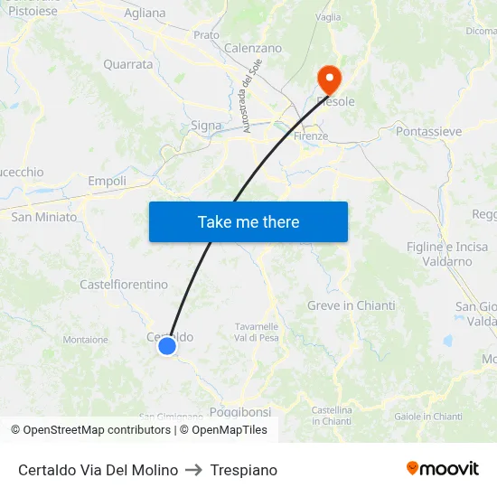 Certaldo Via Del Molino to Trespiano map