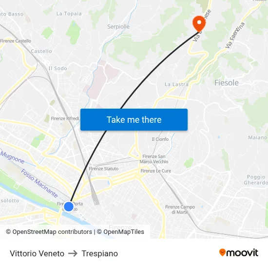 Vittorio Veneto to Trespiano map