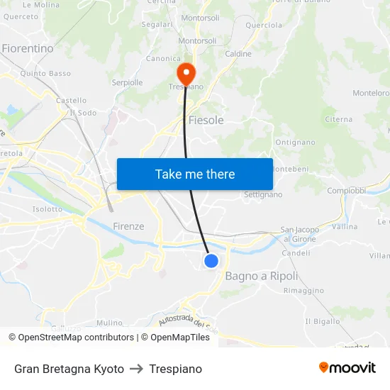 Gran Bretagna Kyoto to Trespiano map