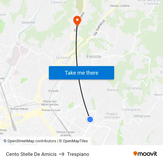 Cento Stelle De Amicis to Trespiano map