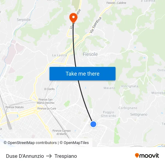 Duse D'Annunzio to Trespiano map