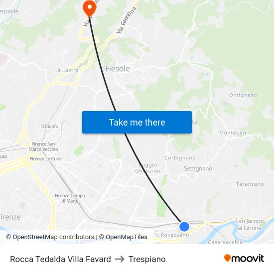 Rocca Tedalda Villa Favard to Trespiano map
