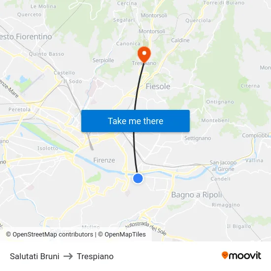 Salutati Bruni to Trespiano map