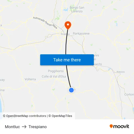 Montluc to Trespiano map