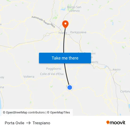 Porta Ovile to Trespiano map