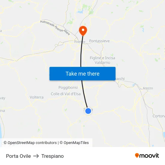 Porta Ovile to Trespiano map