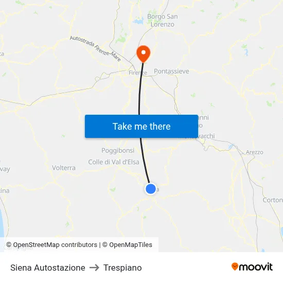 Siena Bus Station to Trespiano map