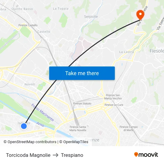 Torcicoda Magnolias to Trespiano map