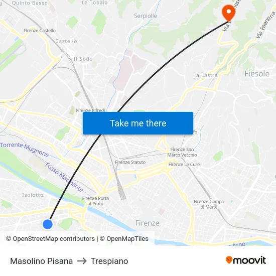 Masolino Pisana to Trespiano map