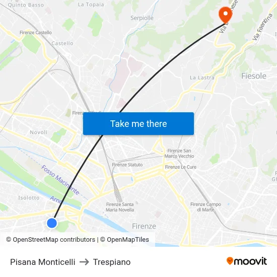 Pisana Monticelli to Trespiano map
