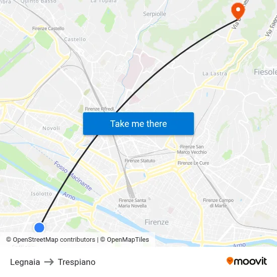 Legnaia to Trespiano map