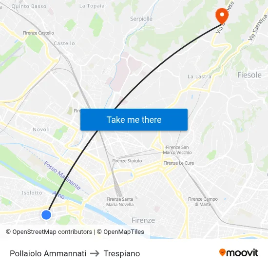 Pollaiolo Ammannati to Trespiano map