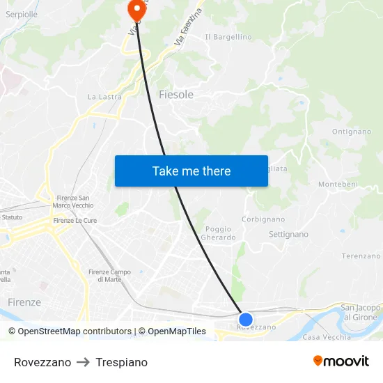 Rovezzano to Trespiano map