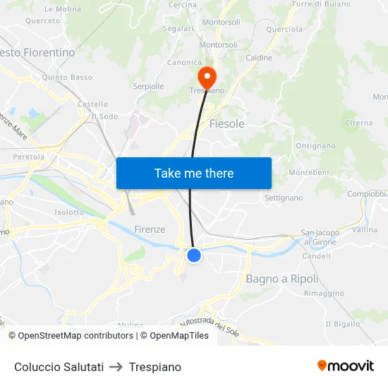 Coluccio Salutati to Trespiano map