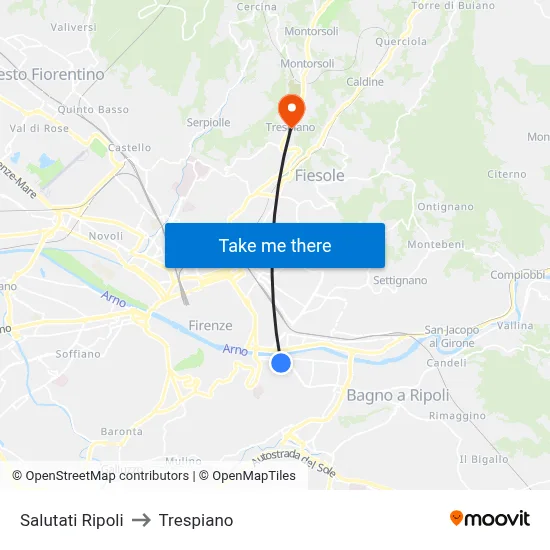 Salutati Ripoli to Trespiano map