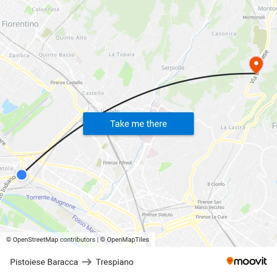Pistoiese Baracca to Trespiano map