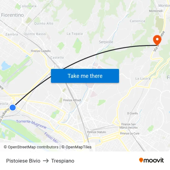 Pistoiese Bivio to Trespiano map