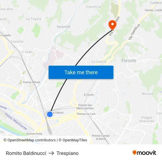 Romito Baldinucci to Trespiano map